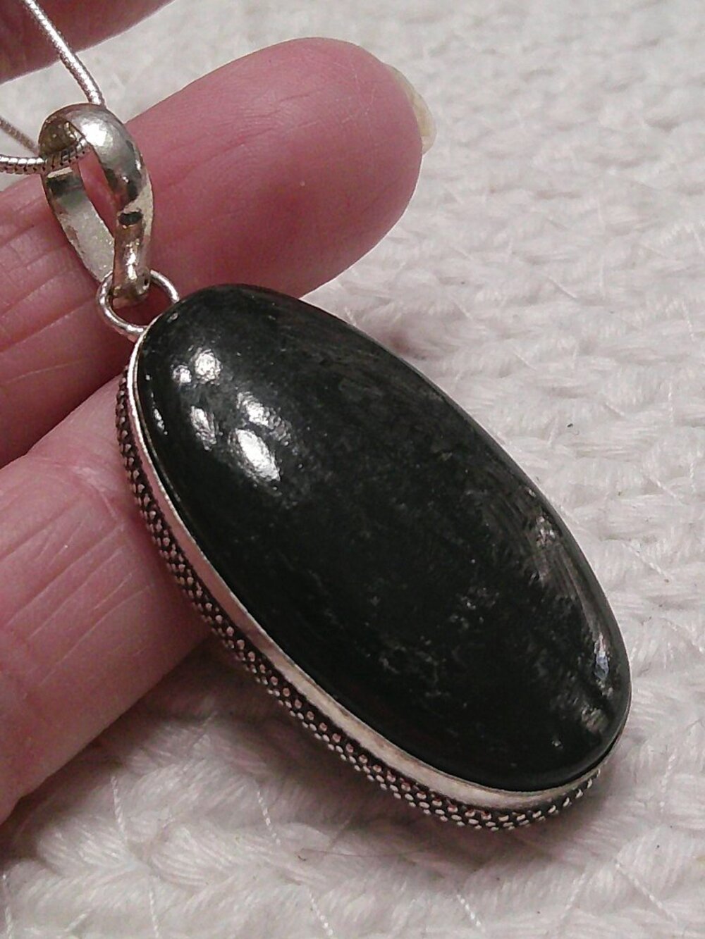 Gorgeous SILVER OBSIDIAN Handmade Sterling 925 Pendant/Chain #10F